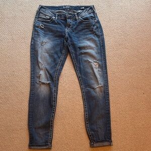 Silver Jeans Women's Distressed Dark Blue Skinny Jeans